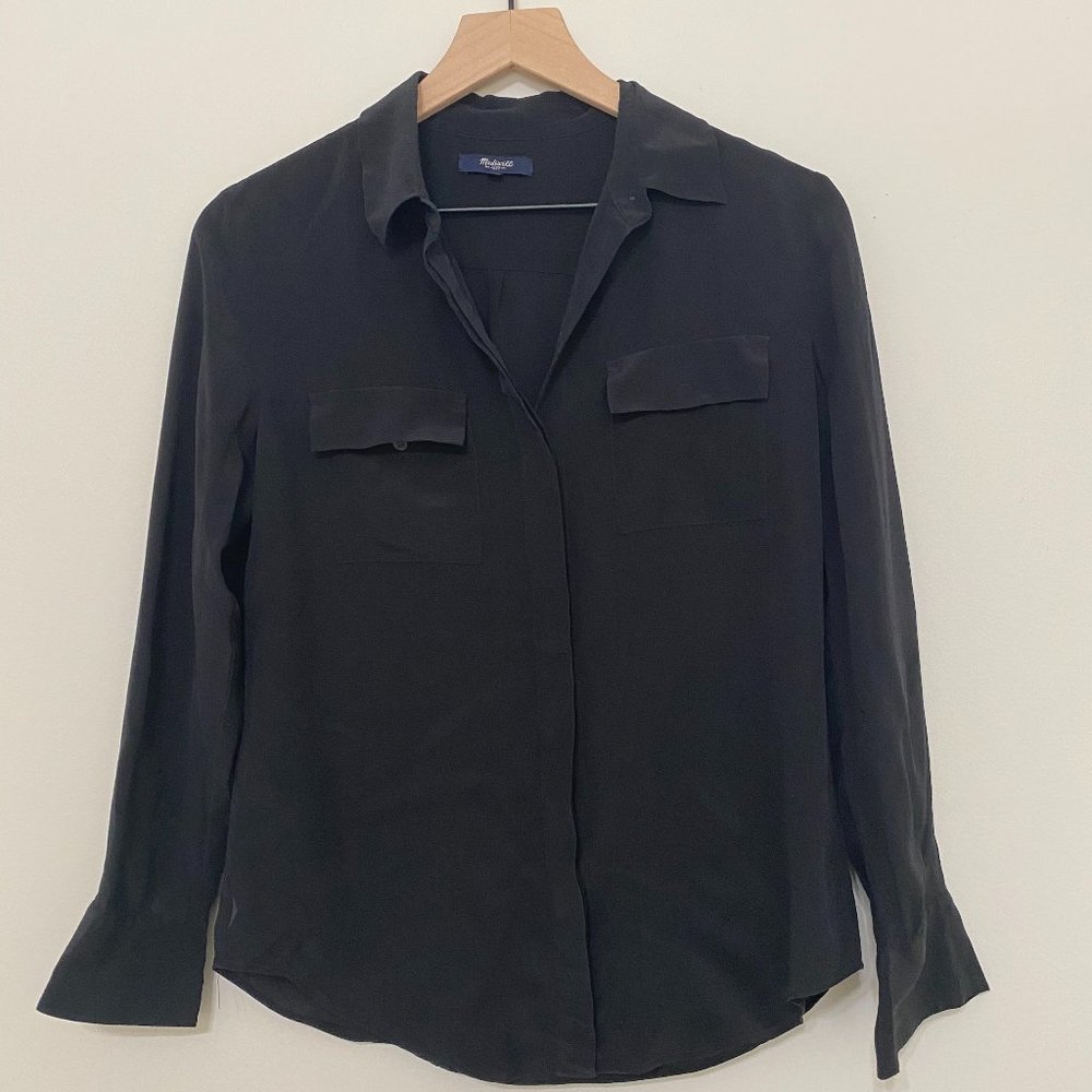 Madewell Black Satin Central Drapey LS Shirt